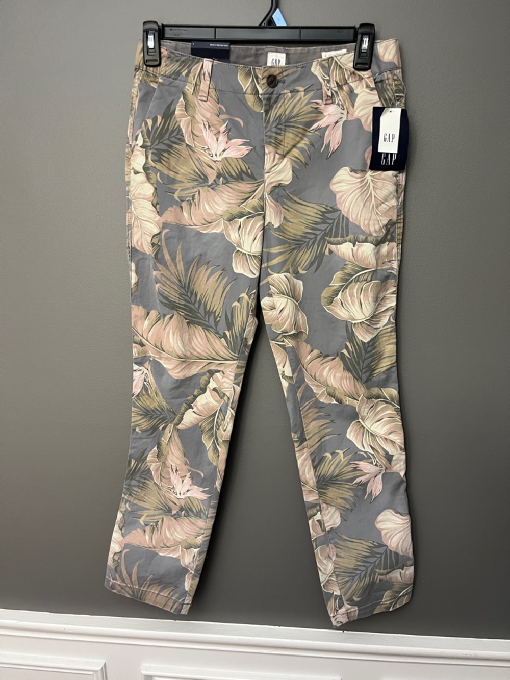GAP Girlfriend Chinos Grey with Pink & Olive Tropical Print - Size 4